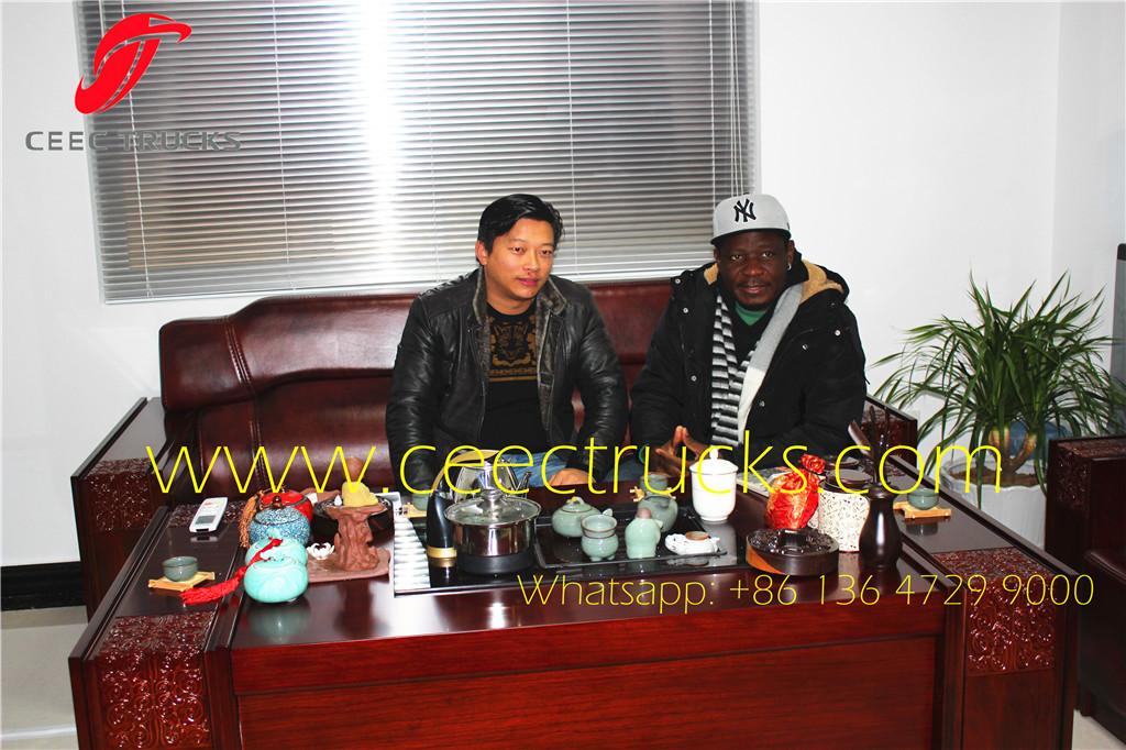 Angola Client visiting our factory for buying water tanker truck Angola Client visiting our factory for buying water tanker truck