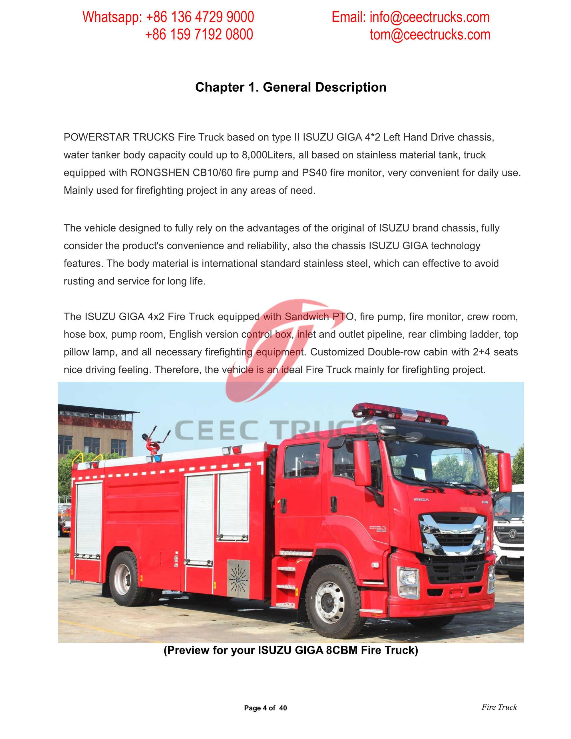 ISUZU GIGA Water Fire Truck Manual--Philippines ISUZU GIGA Water Fire Truck Manual--Philippines