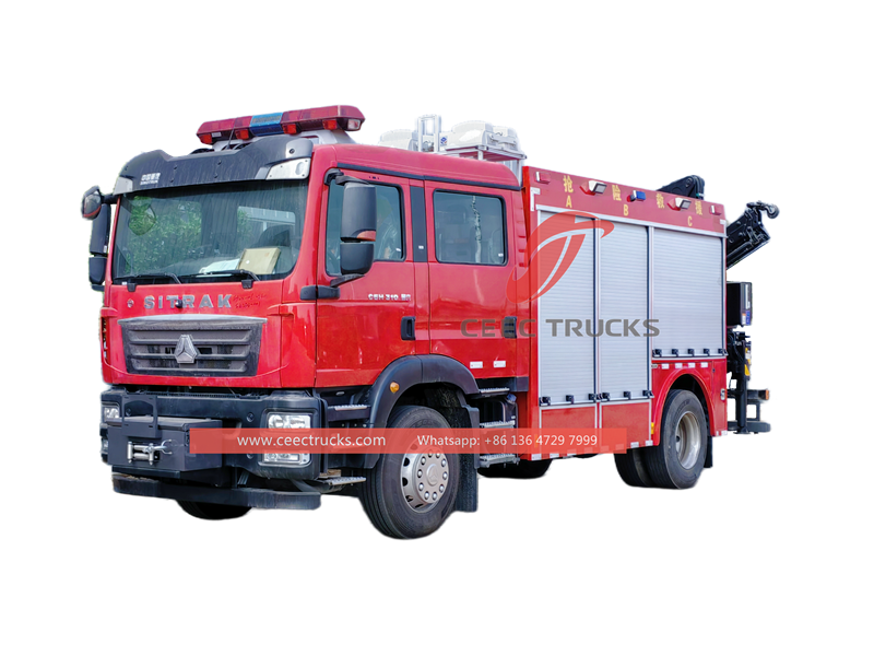 Howo fire rescue vehicle with 8 tons crane and 12m emergency lighting Howo fire rescue vehicle with 8 tons crane and 12m emergency lighting