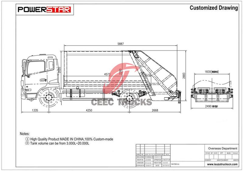 Technical drawing of Isuzu GIGA 15cbm garbage compactor truck Technical drawing of Isuzu GIGA 15cbm garbage compactor truck