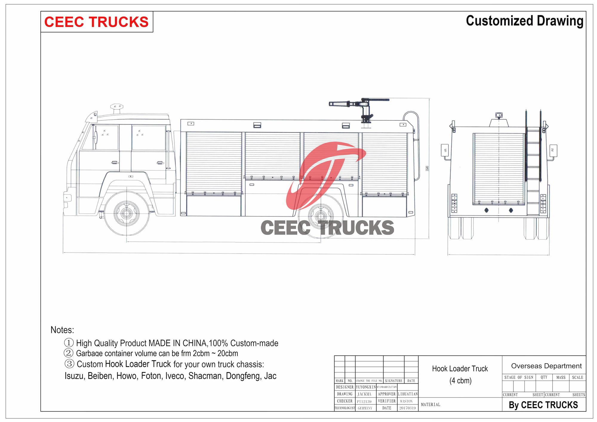 Technical drawing of Isuzu 700P water fire fighting truck Technical drawing of Isuzu 700P water fire fighting truck