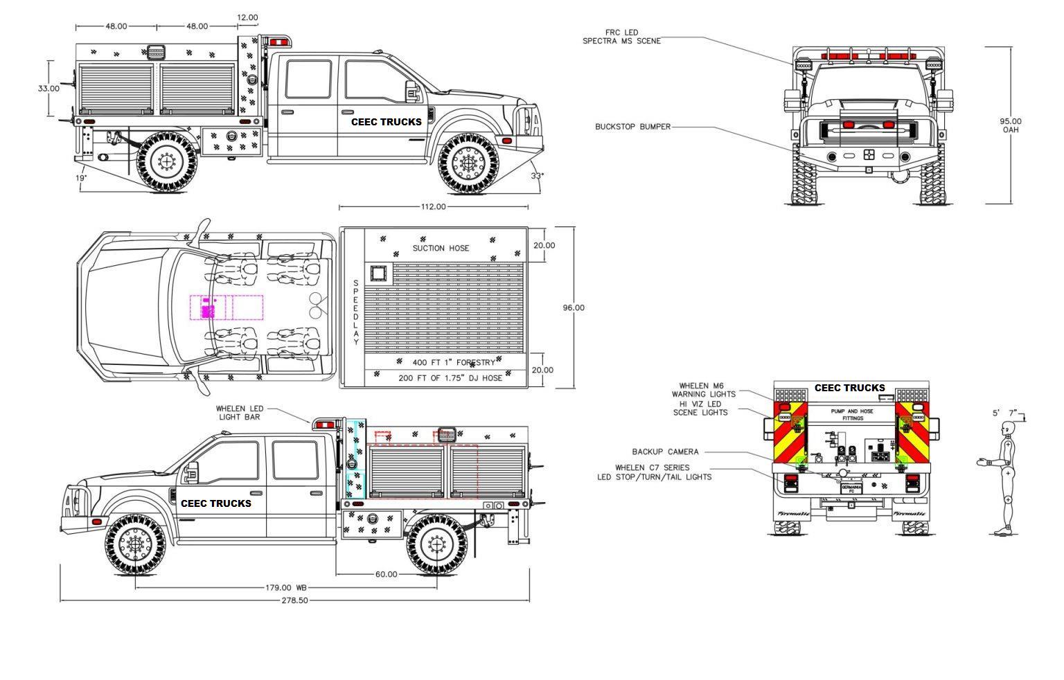 CEEC TRUCKS pickup fire engine drawing