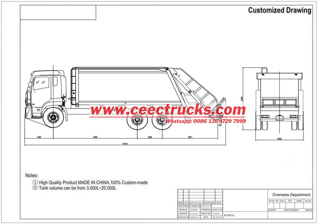ISUZU giga drawing for rear loader compactor truck