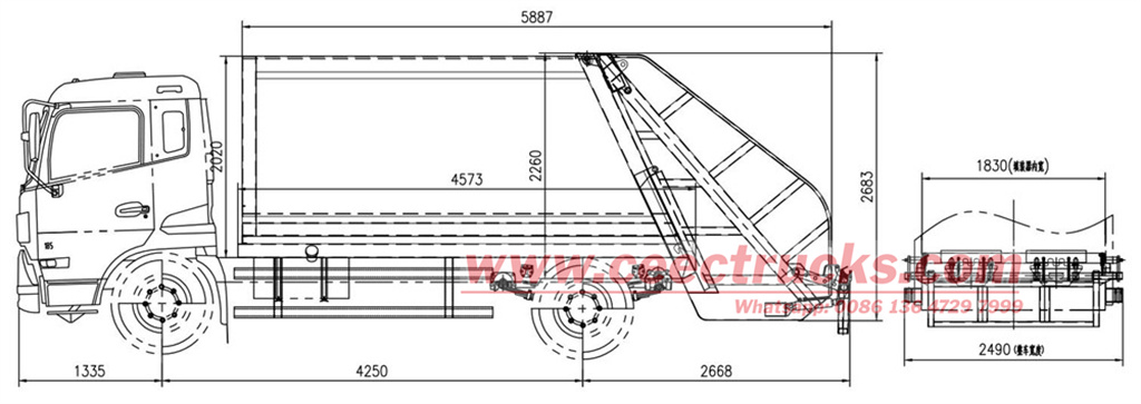 Isuzu rear loader truck technical drawing