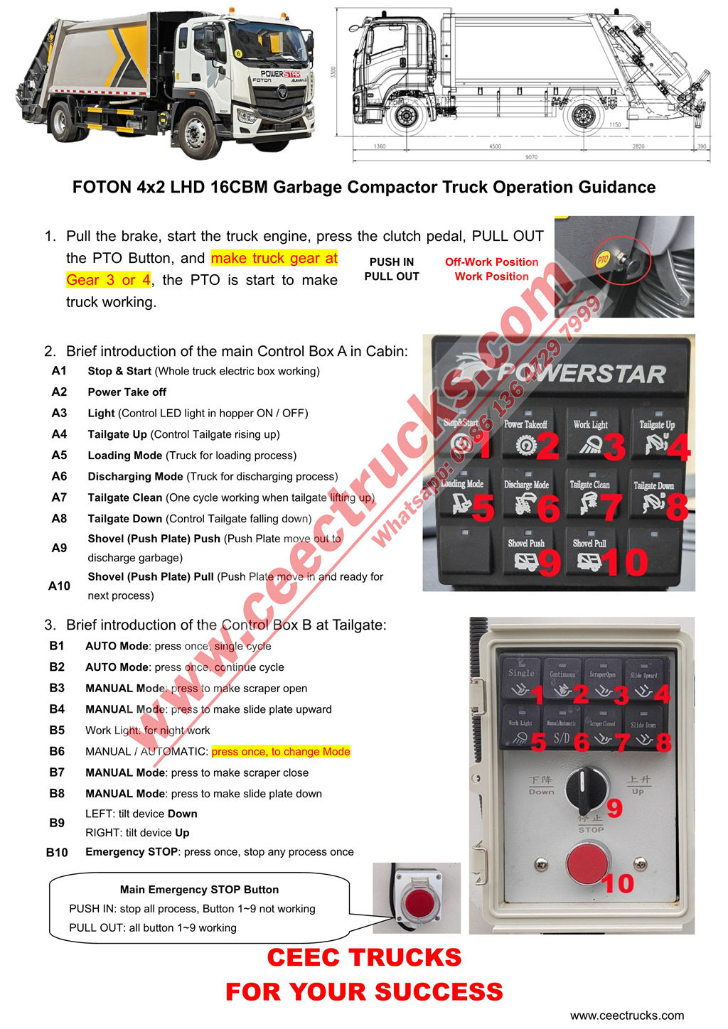 FOTON 16CBM Garbage Compactor Truck Operation Guidance